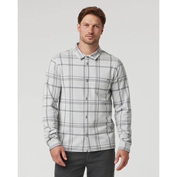Vuori Men's XXL Seaview Plaid Flannel Button-Down Fleece Shirt Frost Grey White - Picture 1 of 9